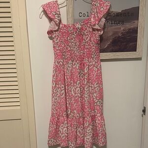 NWOT Size Small First Love Pink Leopard Print Dress with Ruffle Straps